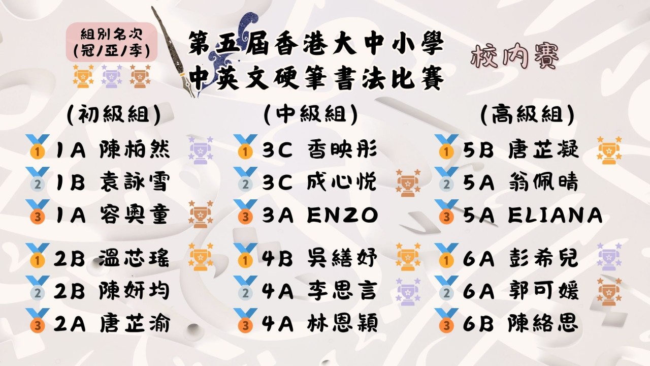 中、英文硬筆書法比賽